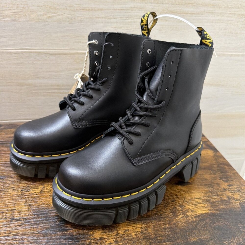 Free People Dr. Martens Audrick 8-Eye Boot Black Nappa Leather Platform LA004
